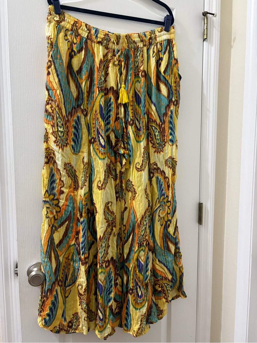 Splash Yellow Paisley Maxi Skirt with Teal & Brown Accents